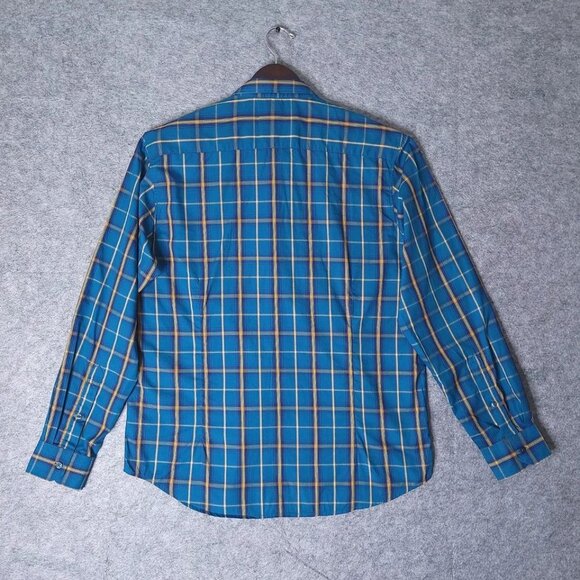 INDIAN TERRAIN Slim Fit Teal Plaid Cotton Tencel Long Sleeve Shirt Size Large - Picture 6 of 9